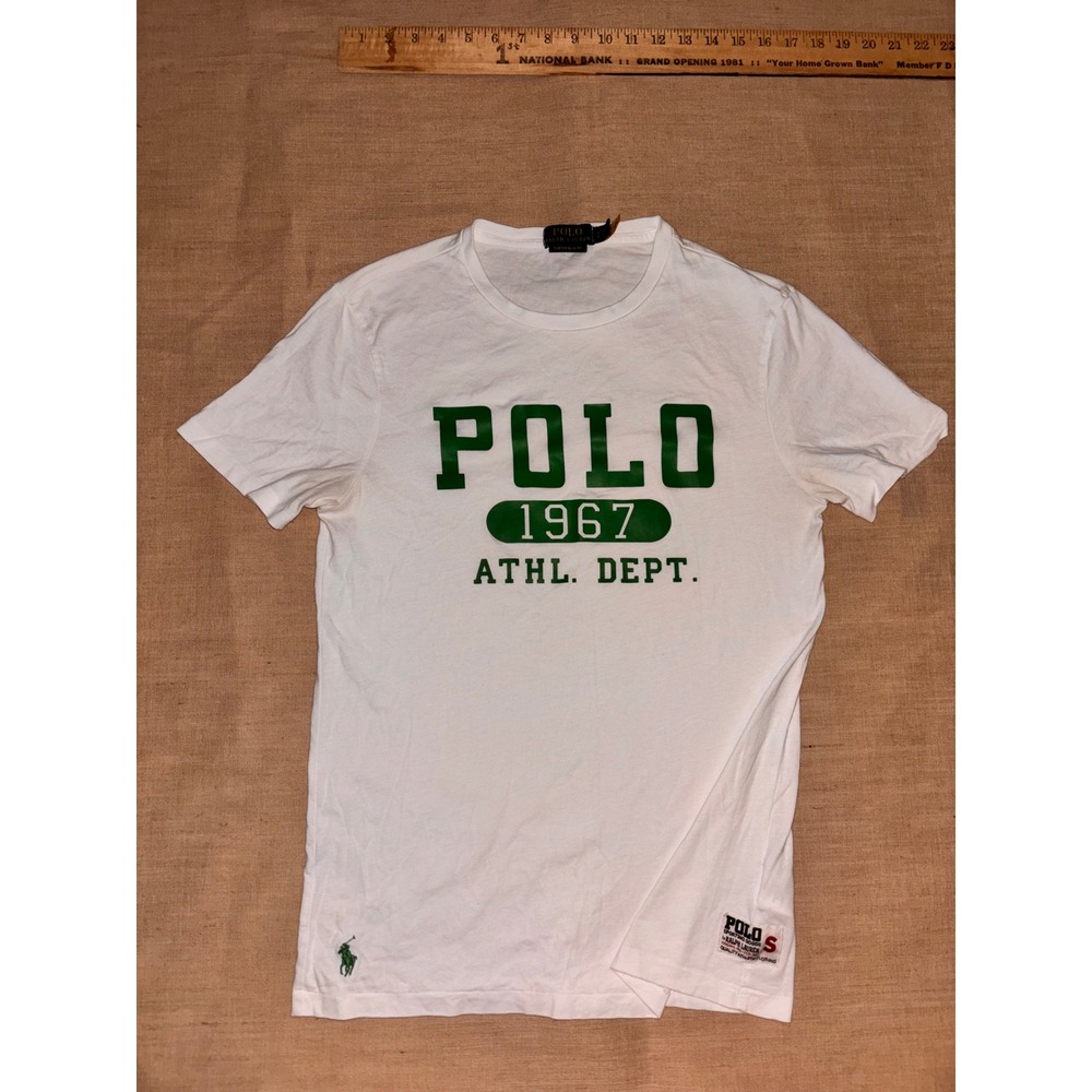 Polo Ralph Lauren T-Shirt Men Small White 1967 Athl Dept Custom Slim Fit Good
